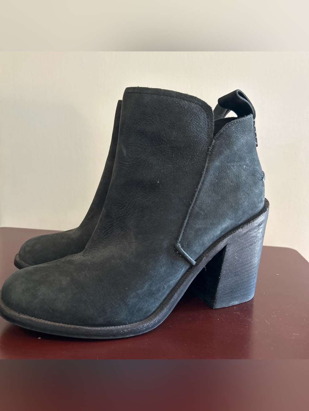 UGG Black Suede Women's Ankle Bootie with Block Heel Size 9